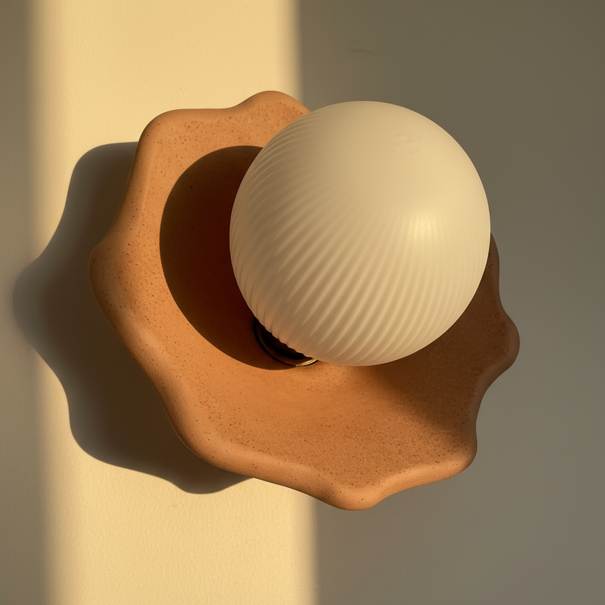 handcarved plaster wall sconce in terracotta color