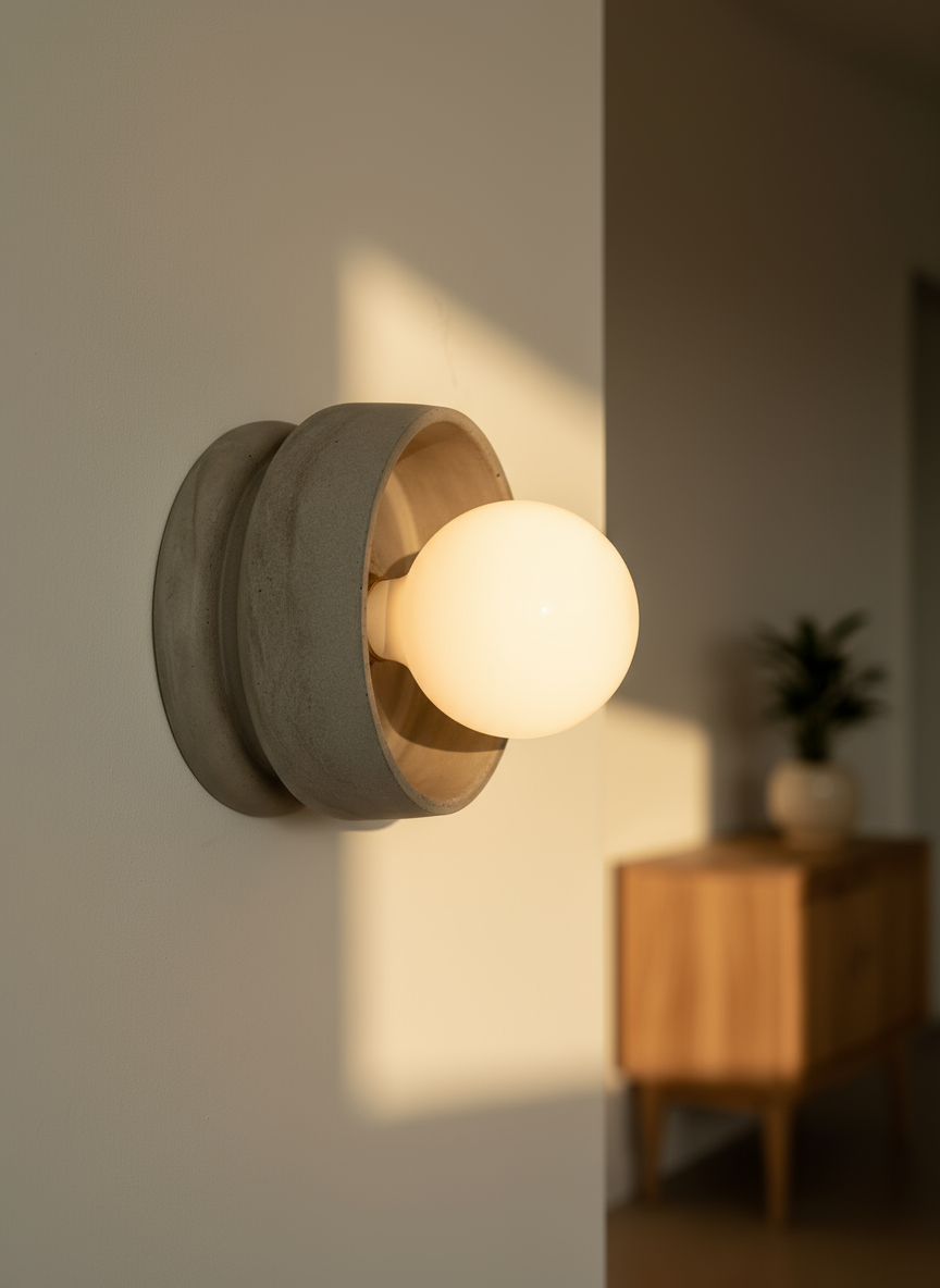 Wall-mounted light fixture with a soft glow in a home setting