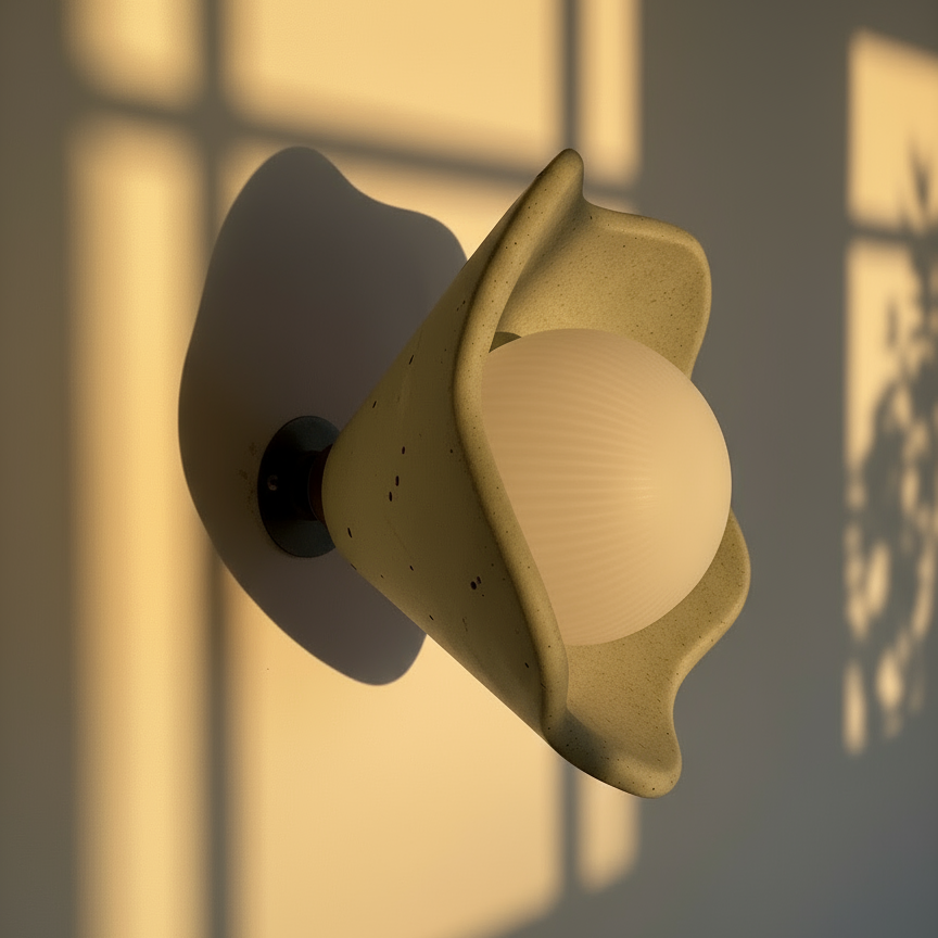 handmade wall ight fixture with a soft shadow on a textured wall