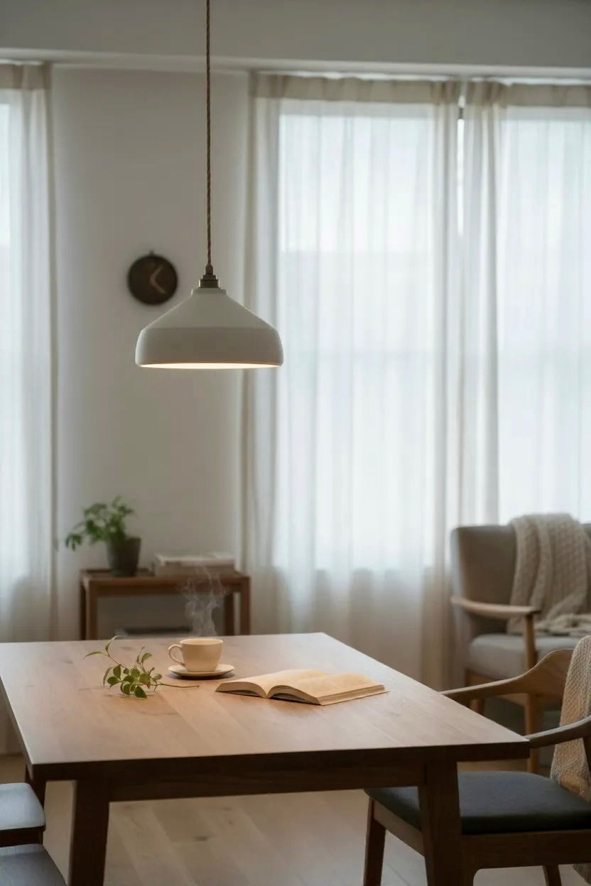 ZENO snow white pendant lamp hanging in dining room