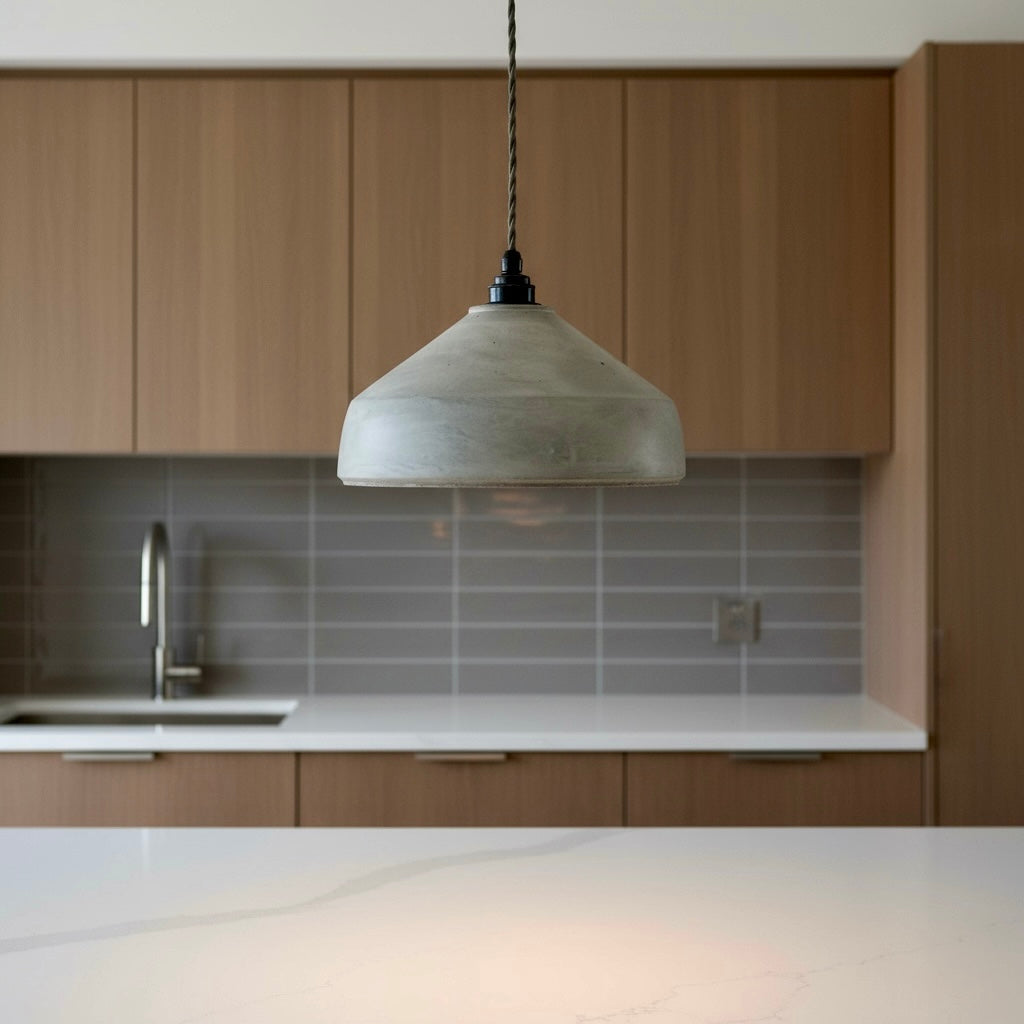 ZENO concrete pendant lamp hanging in dining room