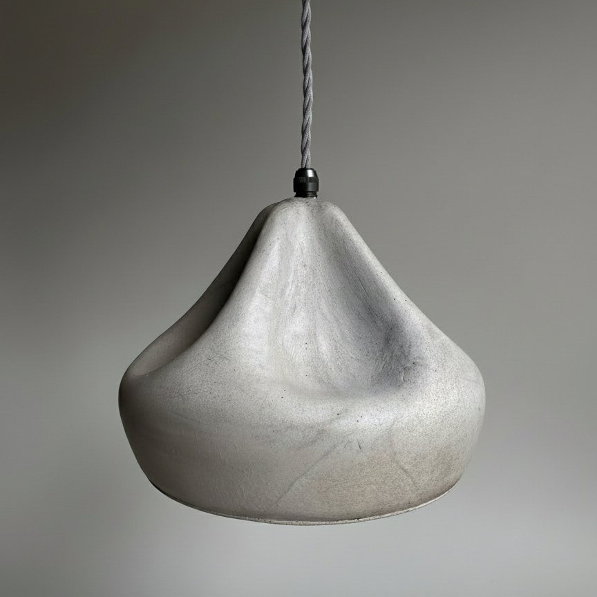Concrete pendant light on a gray background