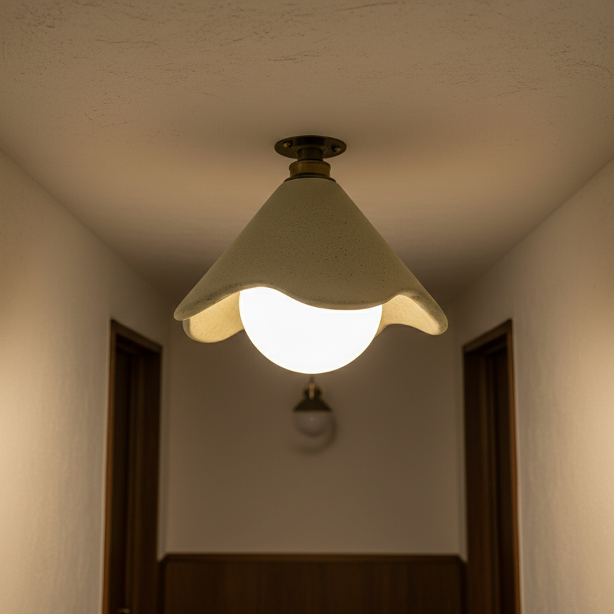 Ceiling light fixture in a dimly lit hallway