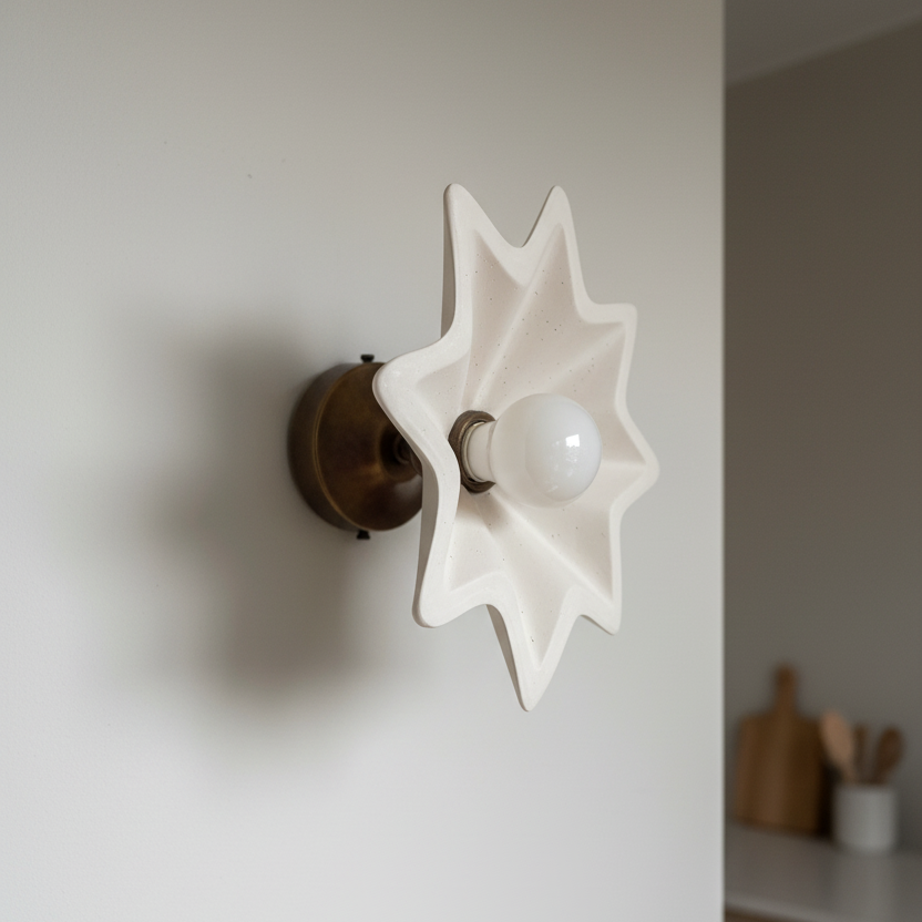 Star-shaped wall light fixture on a neutral wall
