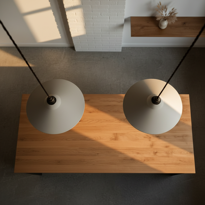 Overhead close-up pair of pendant lamps
