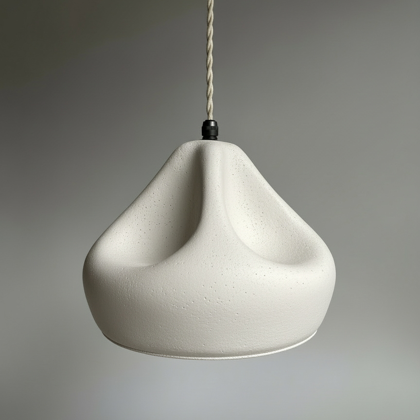 White plaster pendant light on a gray background