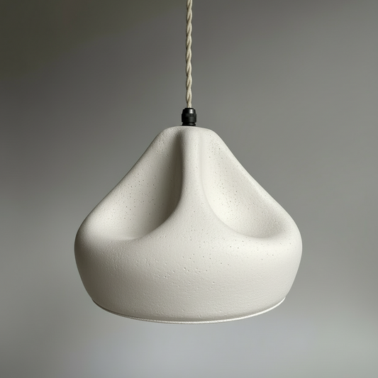 White plaster pendant light on a gray background