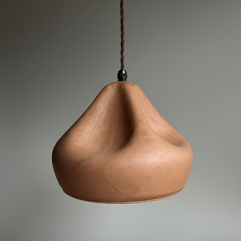 terracotta pendant light on a gray background